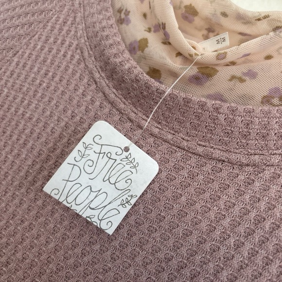 Free People Sweet Escape Thermal‎ Waffle Knit Layered Tunic Pink Floral Dress M - Picture 5 of 10